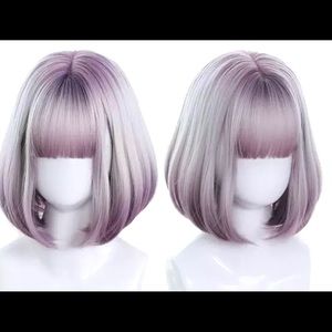 Purple to silver to purple ombré wig
